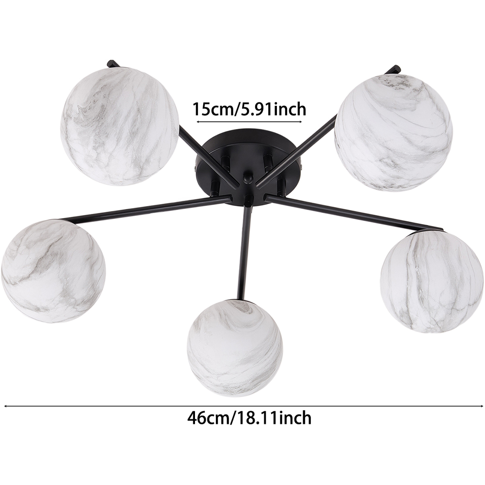 Living and Home Screw E27 Black and White 5 Light Marble Glass Semi Flush Mount Ceiling Light Image 8