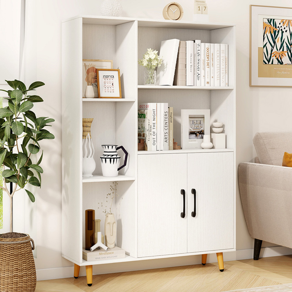 Costway 5 Compartment 2 Door White Bookcase Image 1