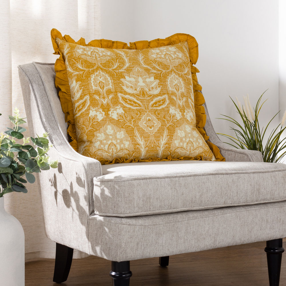 Paoletti Kirkton Ochre Floral Pleated Cushion Image 2