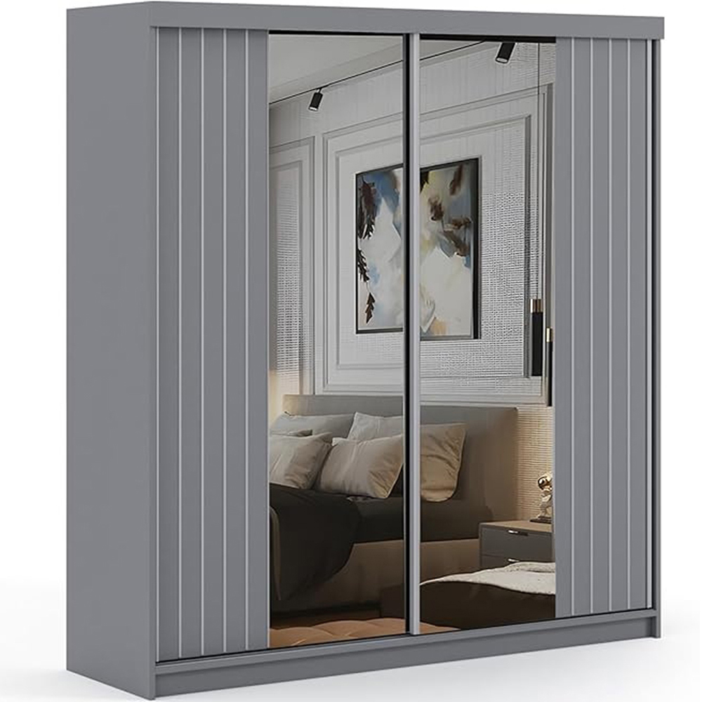 Sliding Wardrobes 4U Monali 2 Door Grey Silver Trim Mirrored Wardrobe 200cm Image 2