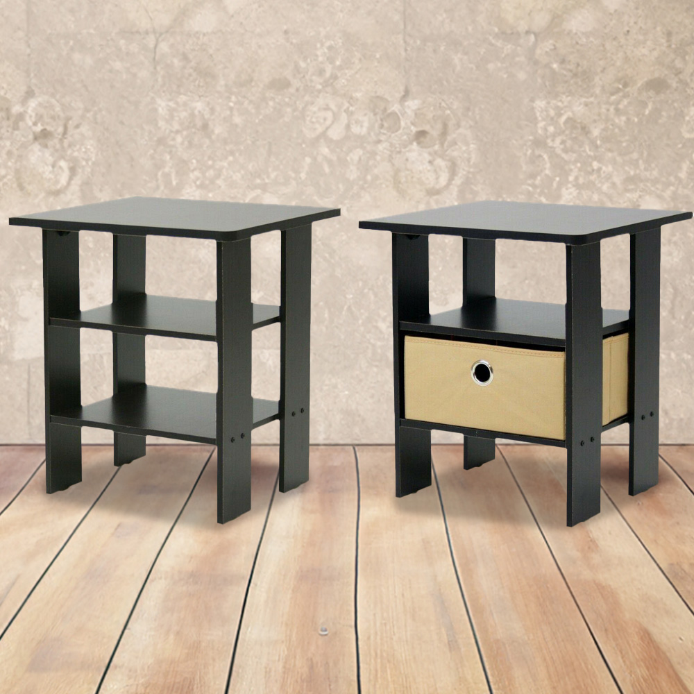 Walplus Andrey Single Drawer Single Shelf Espresso Brown End Table Set of 2 Image 1