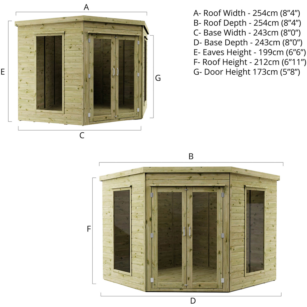 Mercia 8 x 8ft Double Door Premium Corner Summerhouse Image 9
