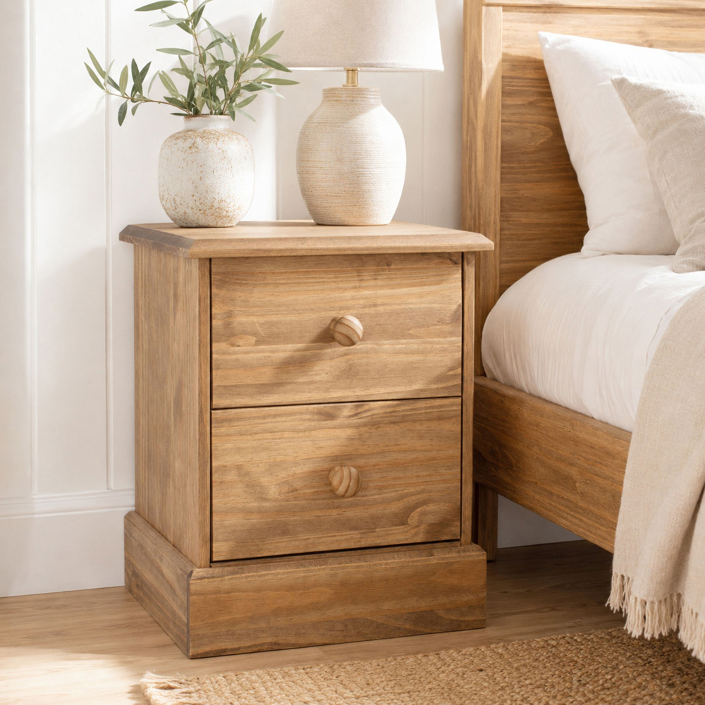 Core Products Cotswold 2 Drawer Pine Wood and MDF Bedside Table Image 5