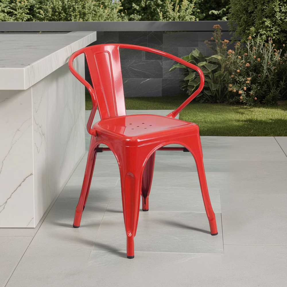 FWStyle Set of 4 Red Galvanised Steel Ready Assembled Chairs Image 5