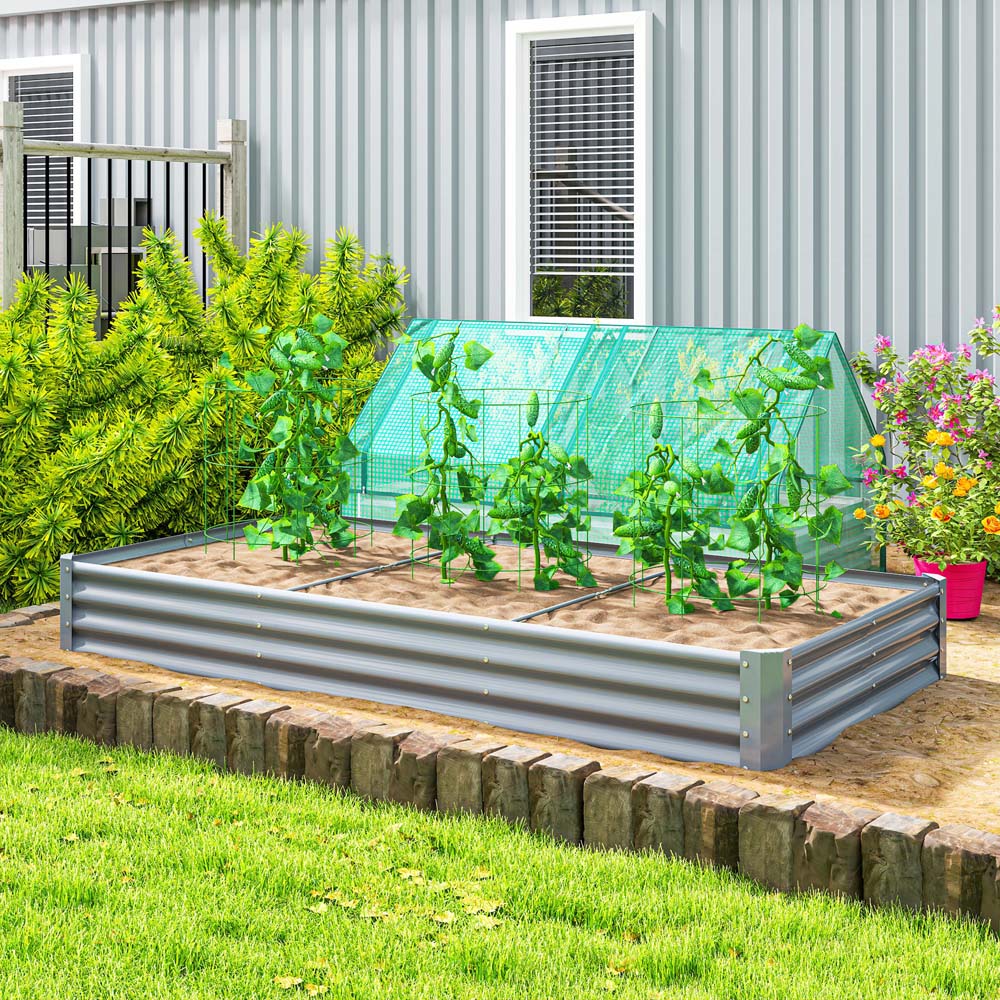 Outsunny Silver Galvanised Steel Raised Garden Bed 240 x 120 x 30cm Image 2