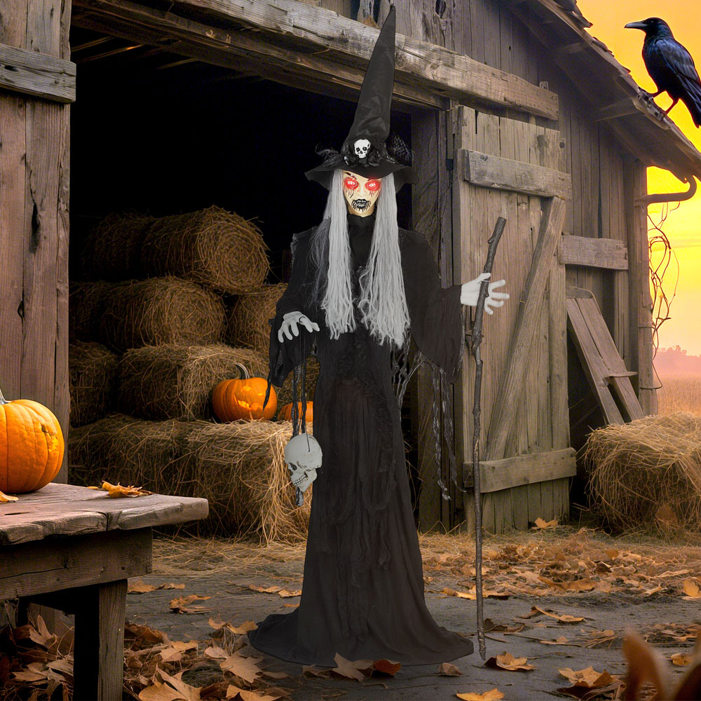 Outsunny Voice Activated Animatronics Black Standing Witch Halloween Decoration 5.5ft Image 2