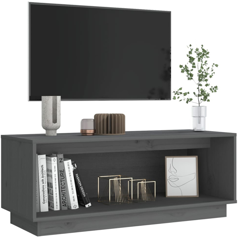 vidaXL Single Shelf Grey Solid Pine Wood TV Cabinet Image 6