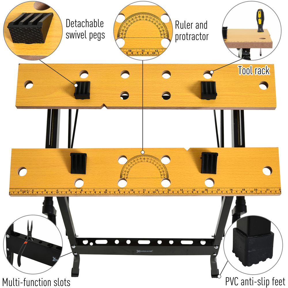 DURHAND 4-in-1 Black Foldable Work Bench with Adjustable Saw Image 6