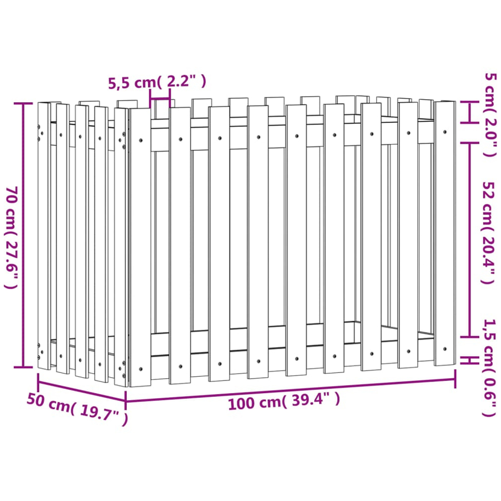 vidaXL Brown Solid Pine Wood Fence Design Raised Garden Bed 70 x 100 x 50cm Image 8