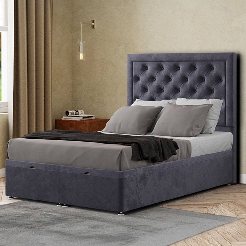 Eleganza Castle Small Double Steel Plush Ottoman Bed with Floor Standing Headboard Image 1