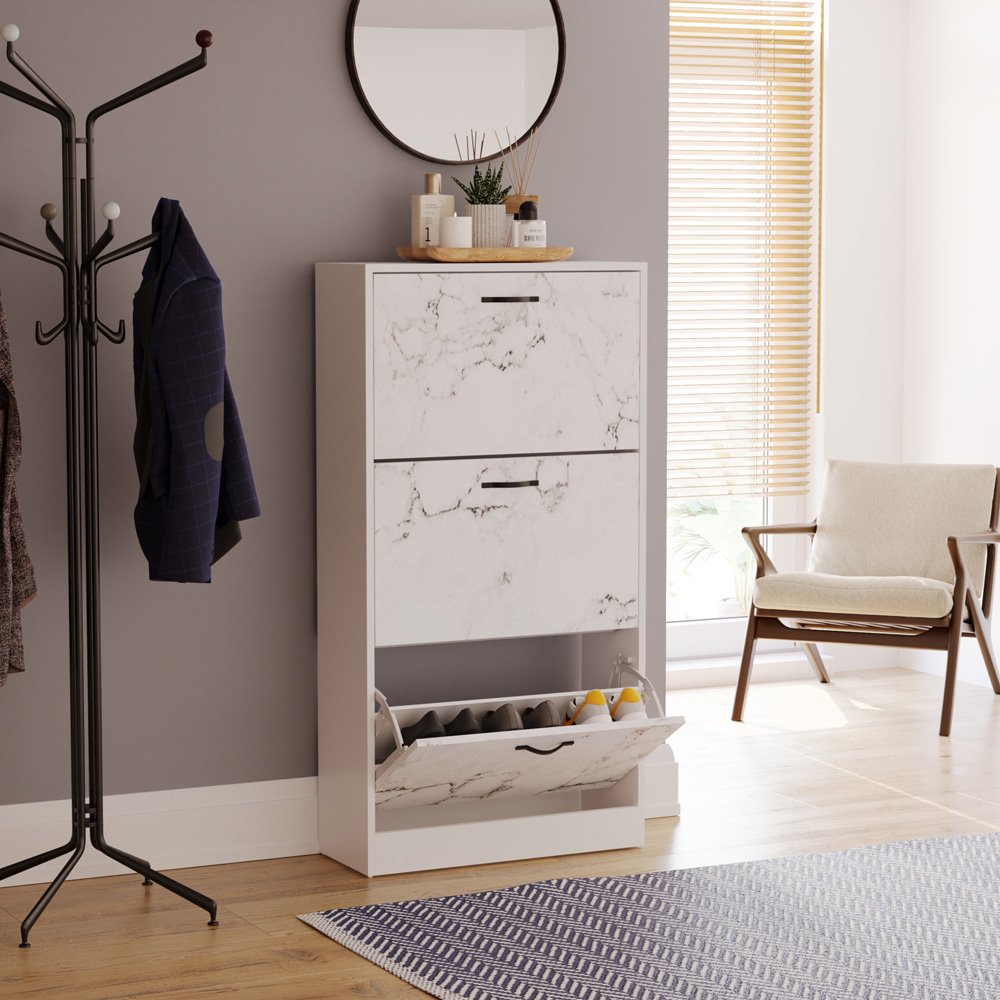 Vida Designs 3 Drawer White Marble Shoe Cabinet Image 4