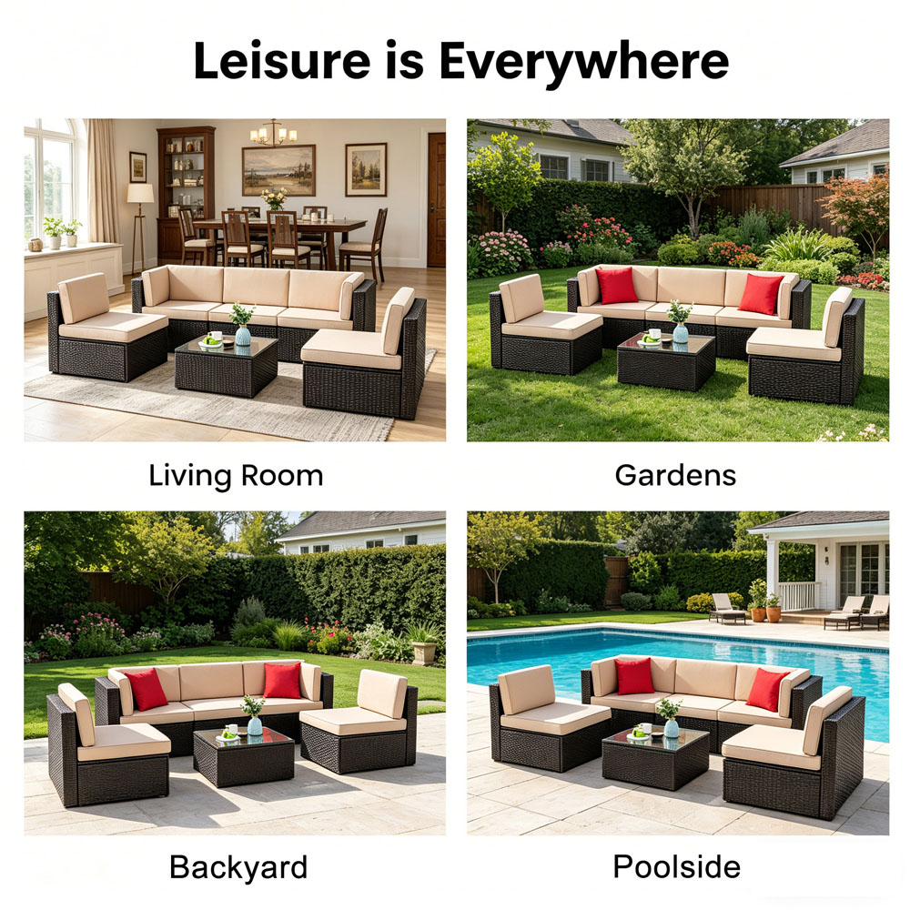 Willowmare 5 Seater Beige and Brown Rattan Patio Furniture Set Image 4