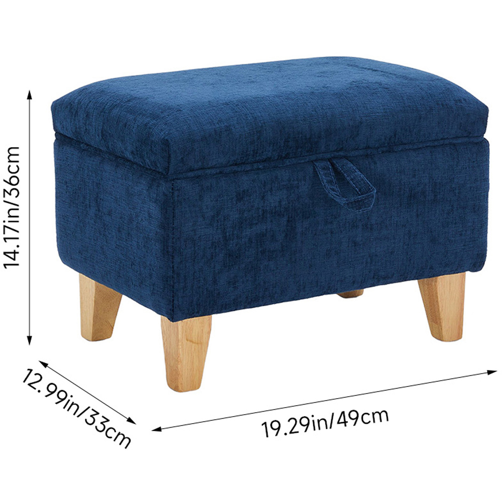 Living and Home Blue Chenille Upholstered Storage Ottoman Image 9