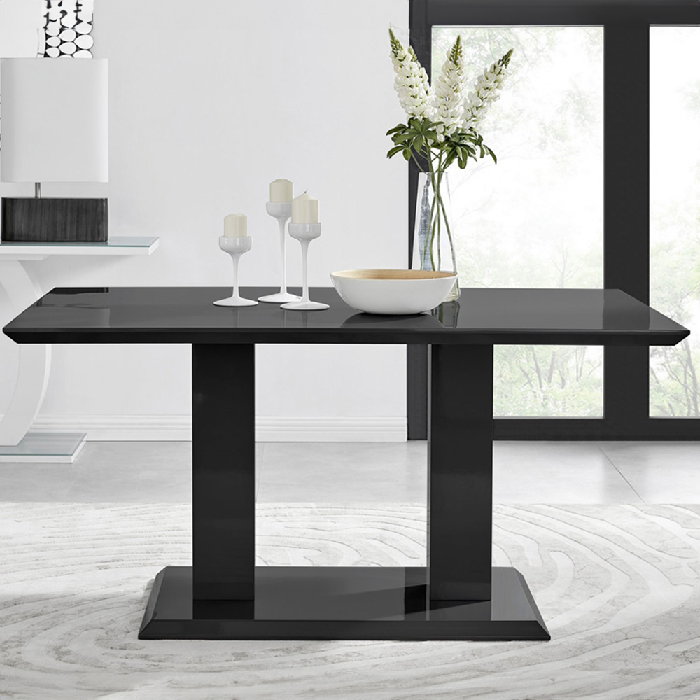 Furniturebox Molini Solara 6 Seater Dining Set Black Gloss and Grey Image 7