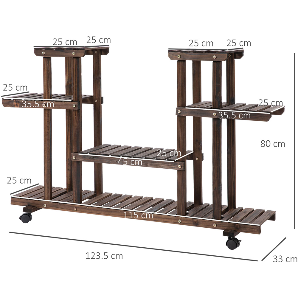 Outsunny 4 Tier Wood Plant Stand with Wheels 123.5 x 33 x 80cm Image 8