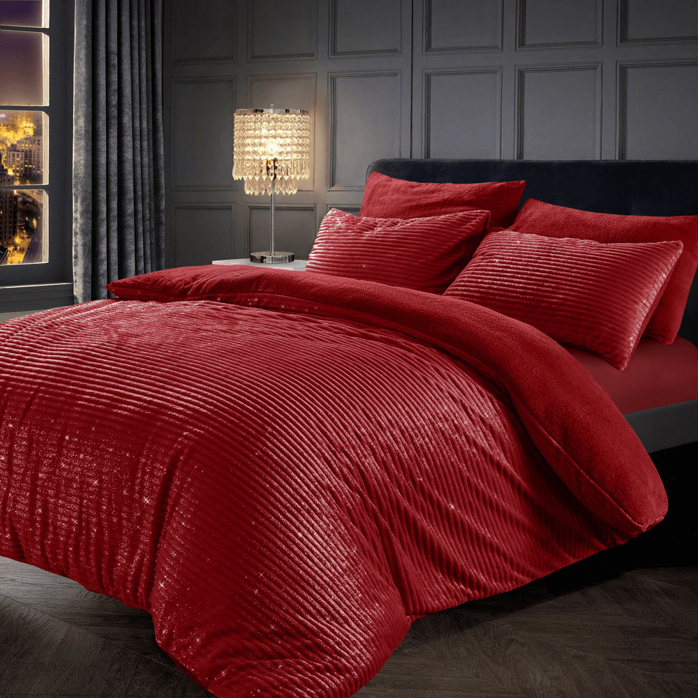 Velosso Single Red Glitter Cord Duvet Set Image 1