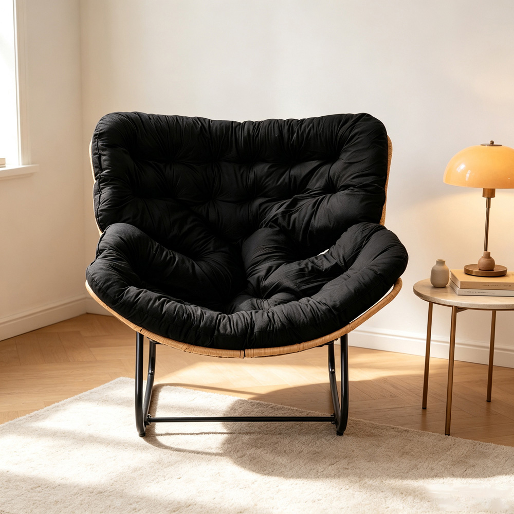 Living and Home Black Cushion PE Rattan Rocking Chair Image 7