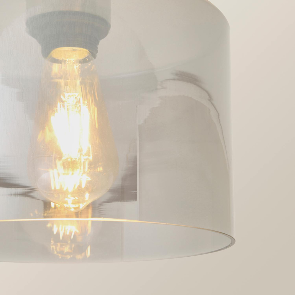 ValueLights Demi Smoked Glass Shade Brushed Chrome Flush Ceiling Light with Bulb Image 3