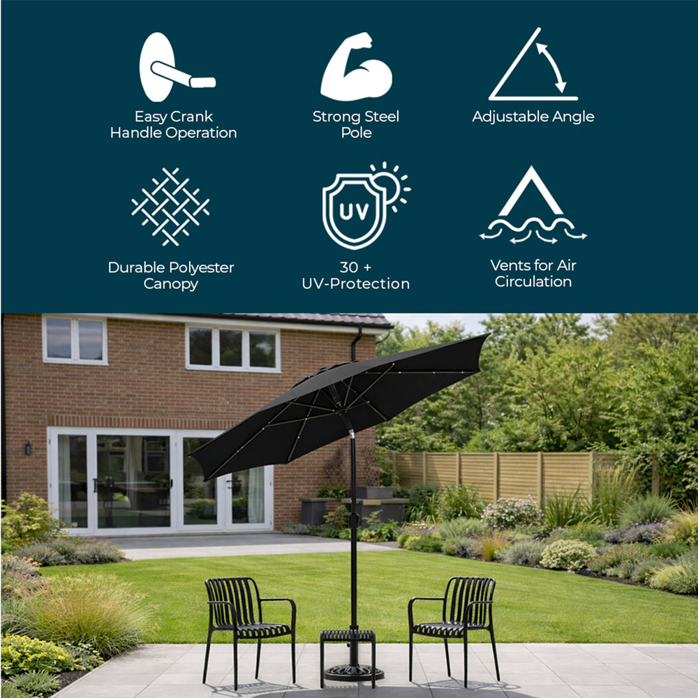 Jack Stonehouse Black Crank and Tilt Straight Parasol 2.7m Image 3