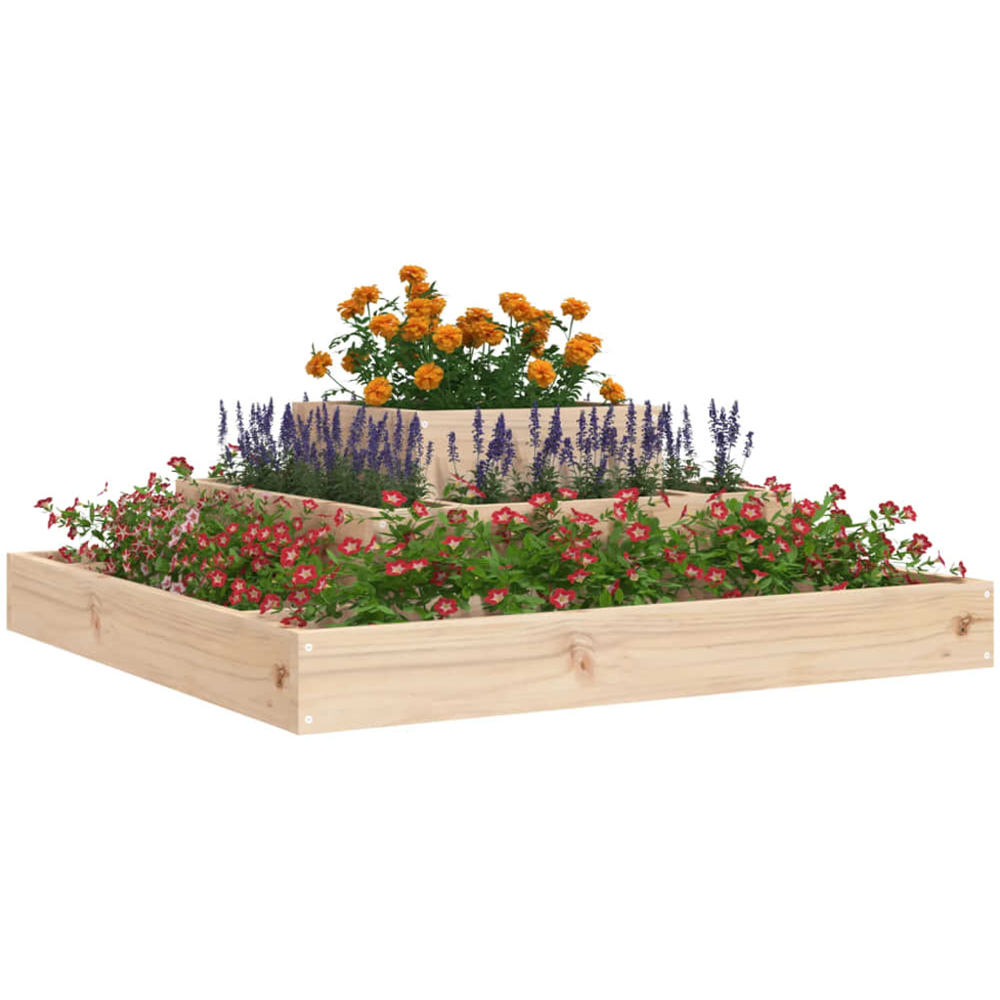 vidaXL 3-Tier Natural Solid Pine Wood Garden Planter 80 x 80 x 27cm Image 3