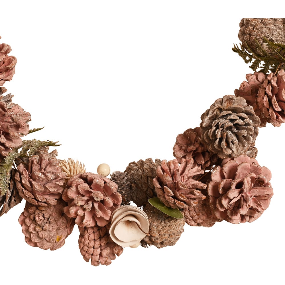 The Seasonal Gift Co. Blush Pink Foliage Garland with Rose Gold Pinecones 120cm Image 4