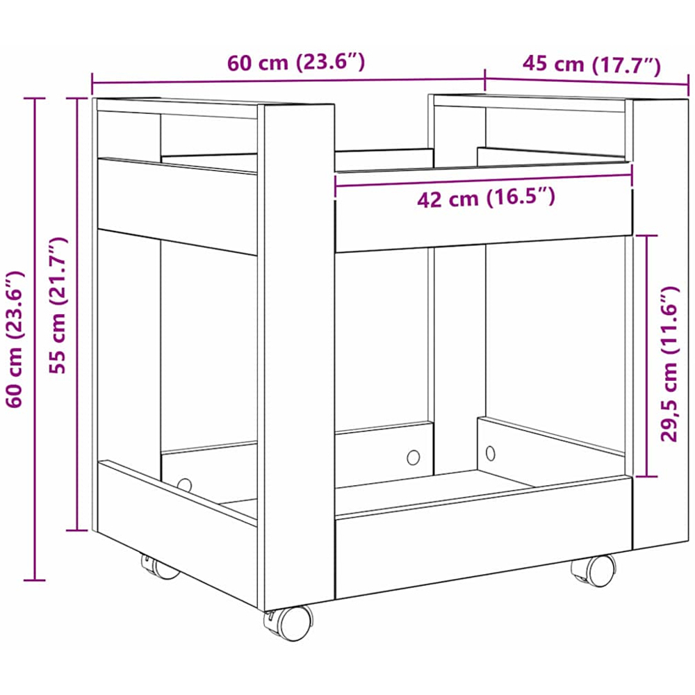 vidaXL 2 Shelf Artisan Oak Wooden Desk Trolley Image 9