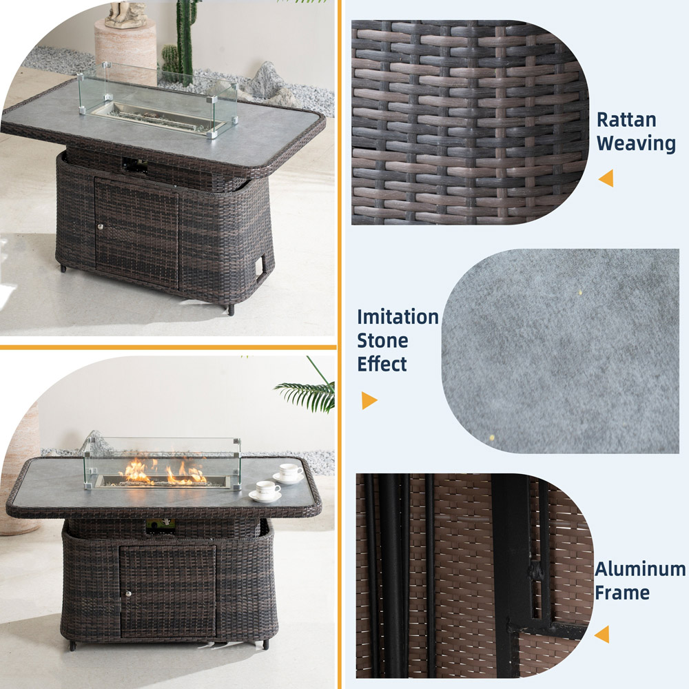 Direct Wicker Brown Rattan Height Adjustable Rising Gas Fire Pit Table Image 4