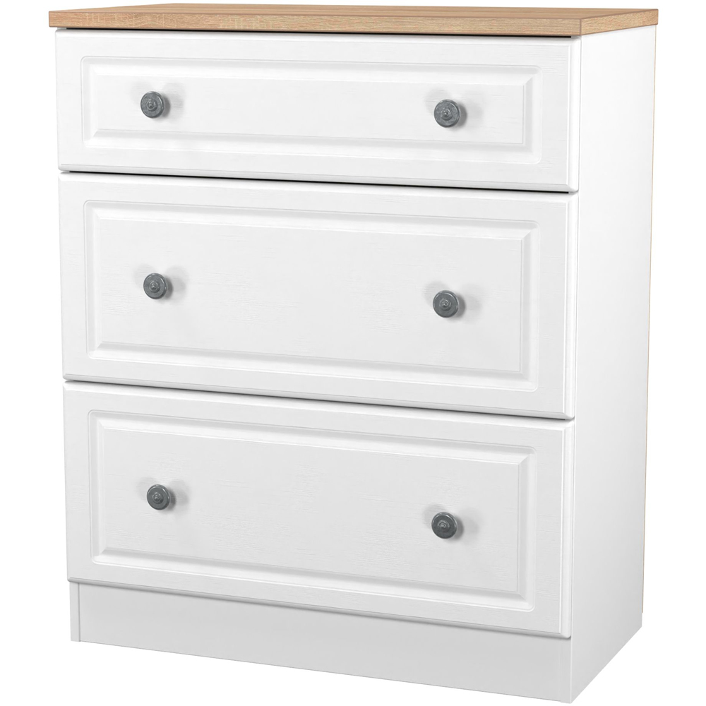 Crowndale Norfolk 3 Drawer White Ash and Bardolino Oak Deep Chest of Drawers Ready Assembled Image 3