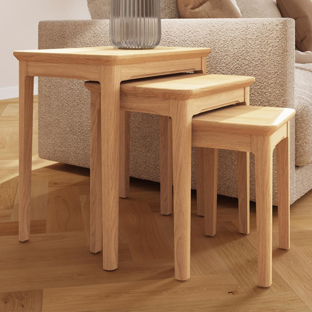 FWStyle Natural Oak Ash Veneer Nest of Tables Set of 3 Image 1
