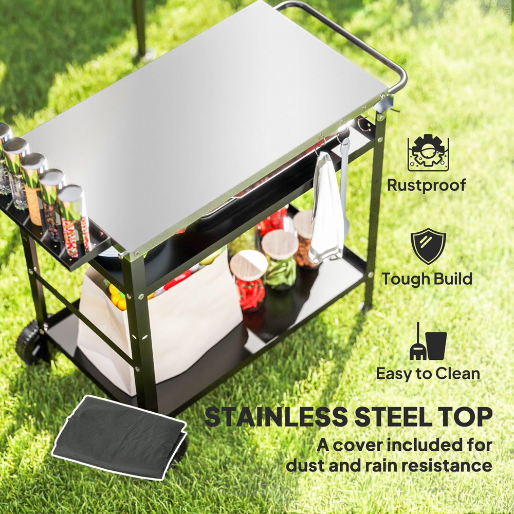 Outsunny Black Stainless Top Barbecue Trolley with Movable Pizza Table Image 8