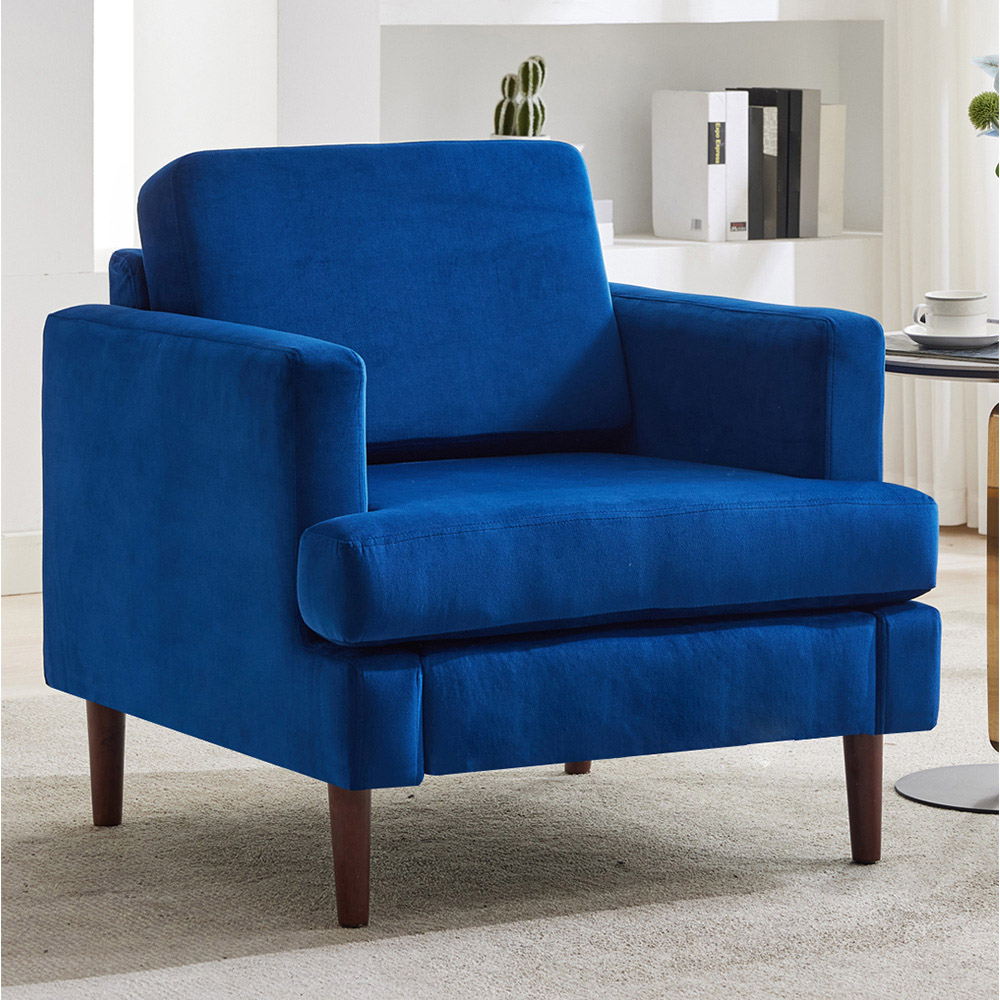 Living and Home Blue Linen Mid-Century Armchair Image 7