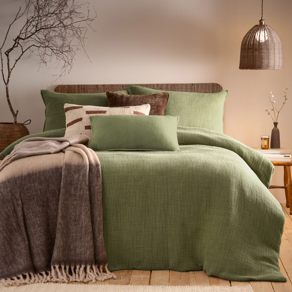 Yard Ribble Super King Size Khaki Acid Washed Duvet Cover Set Image 3