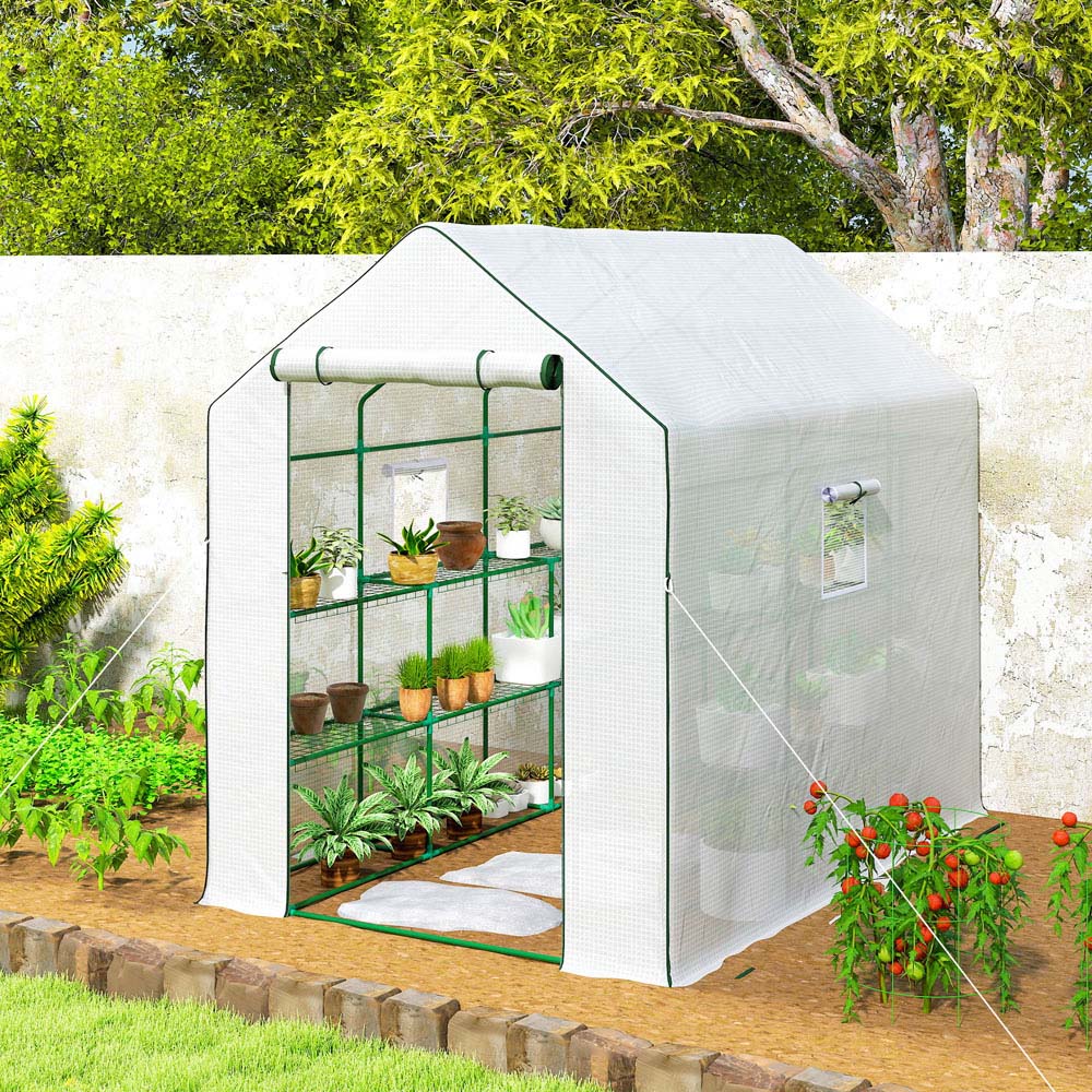 Outsunny White Plastic 4.5 x 7ft Walk In Greenhouse Image 3