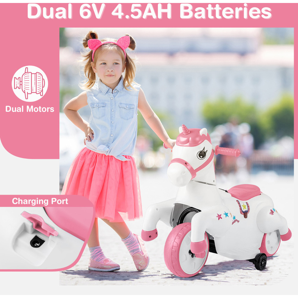 Costway Kids Pink Unicorn Ride On Toy with Training Wheels 12V Image 6