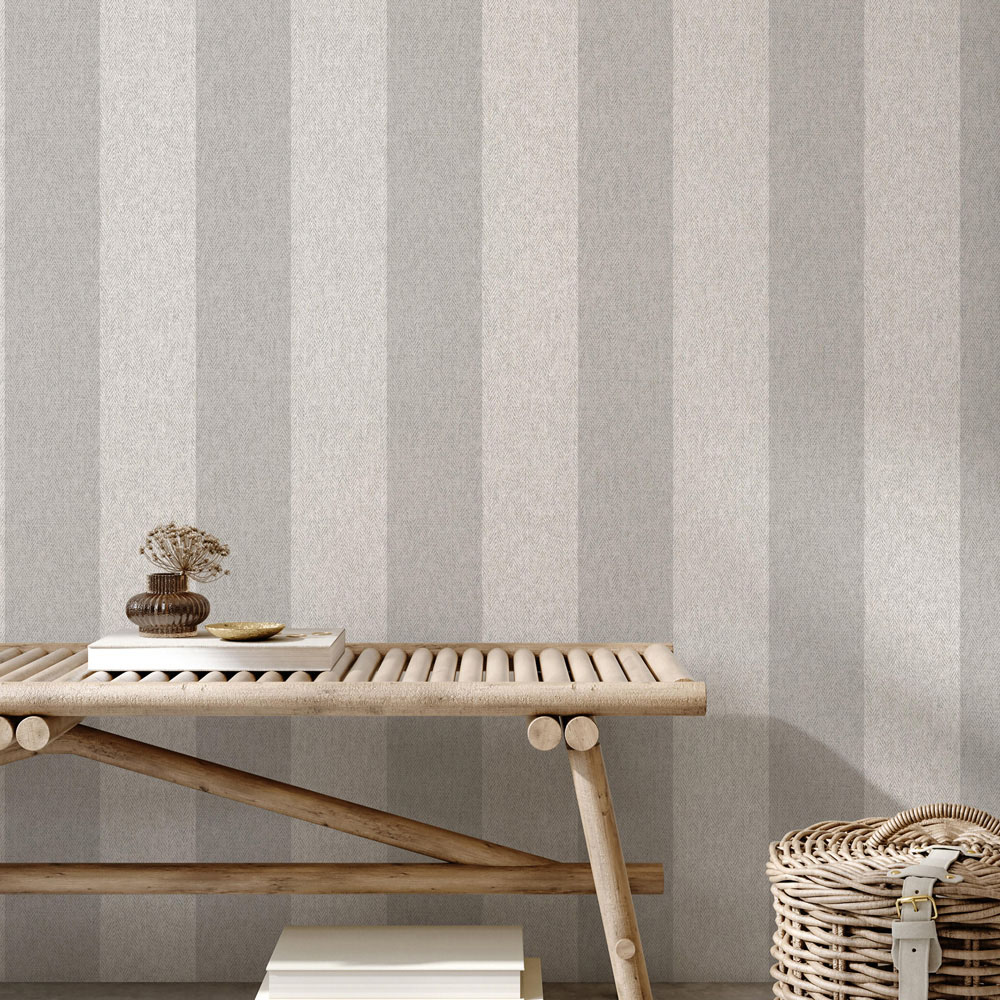 Crown Harris Stripe Soft Grey Wallpaper Image 5