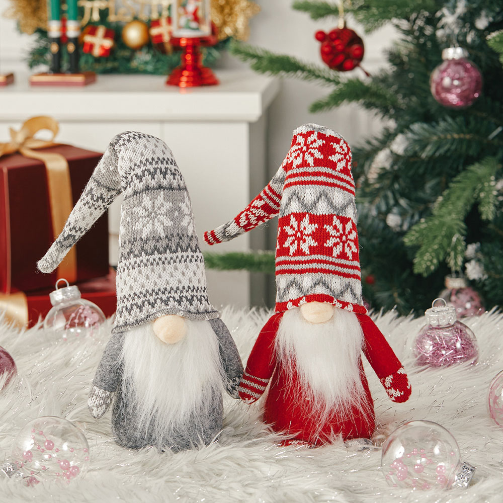 Living and Home Plush Santa Gnome Doll Ornament 2 Pack Image 2