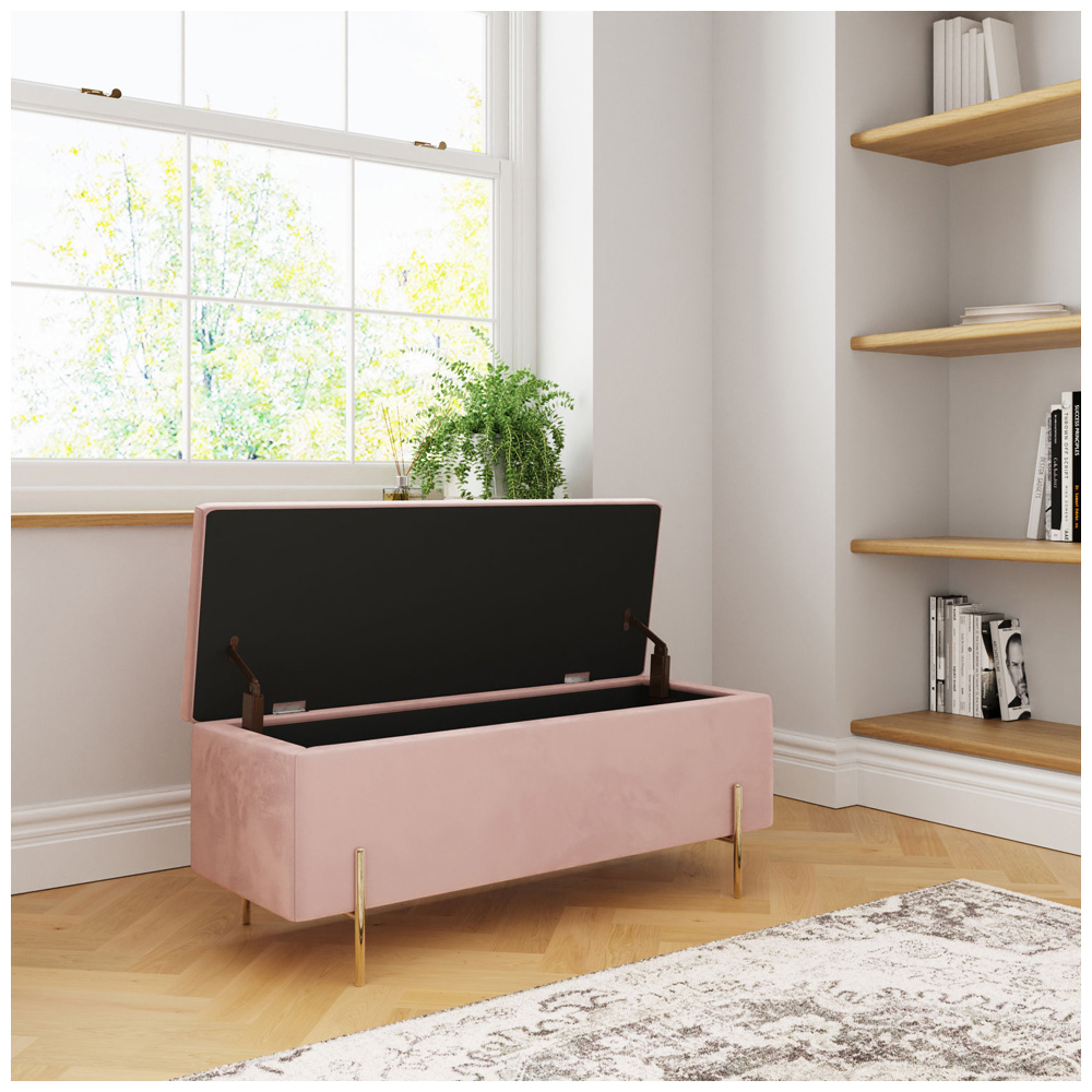 GFW Mystica Blush Pink Velvet Ottoman Storage Bench Image 8