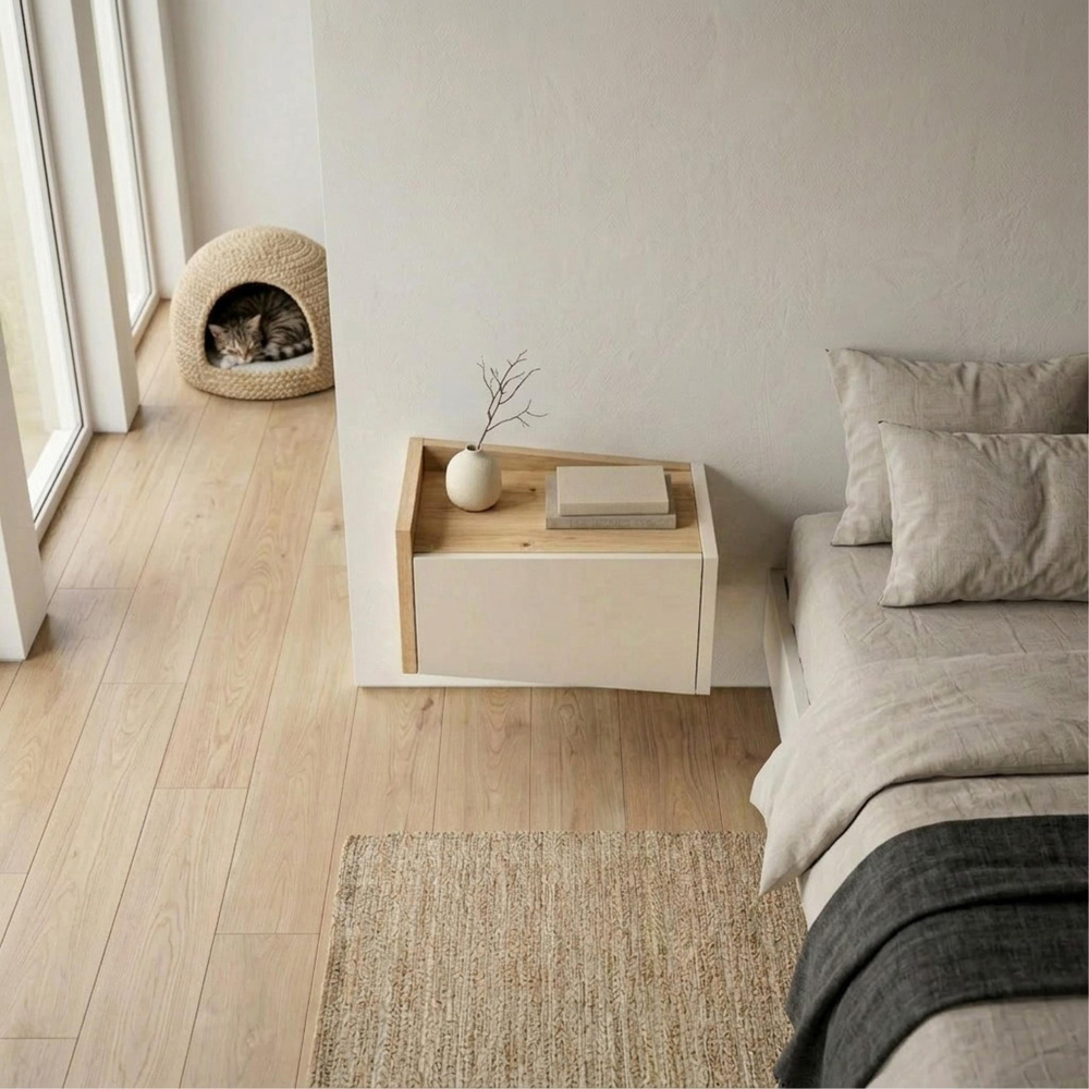 Decortie Diago Single Drawer Sapphire Oak Left Hand Wall Mounted Bedside Table Image 6