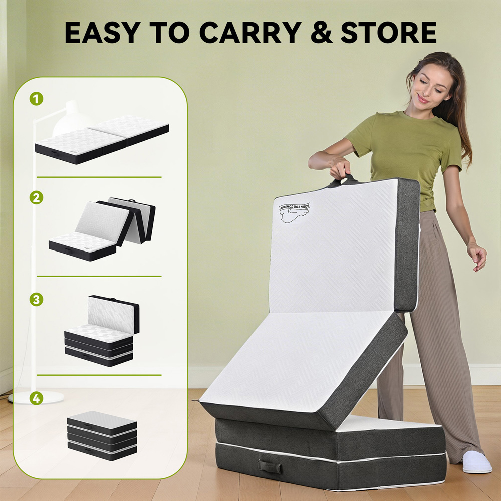 Rattrix King Size Grey Memory Foam Futon Folding Floor Mattress with Removable Cover 6 inch Image 7