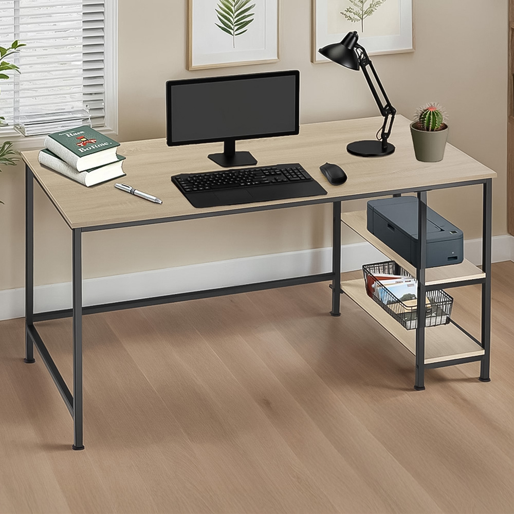 tectake Canton Oak Sonoma 2 Compartment Office Desk Image 1