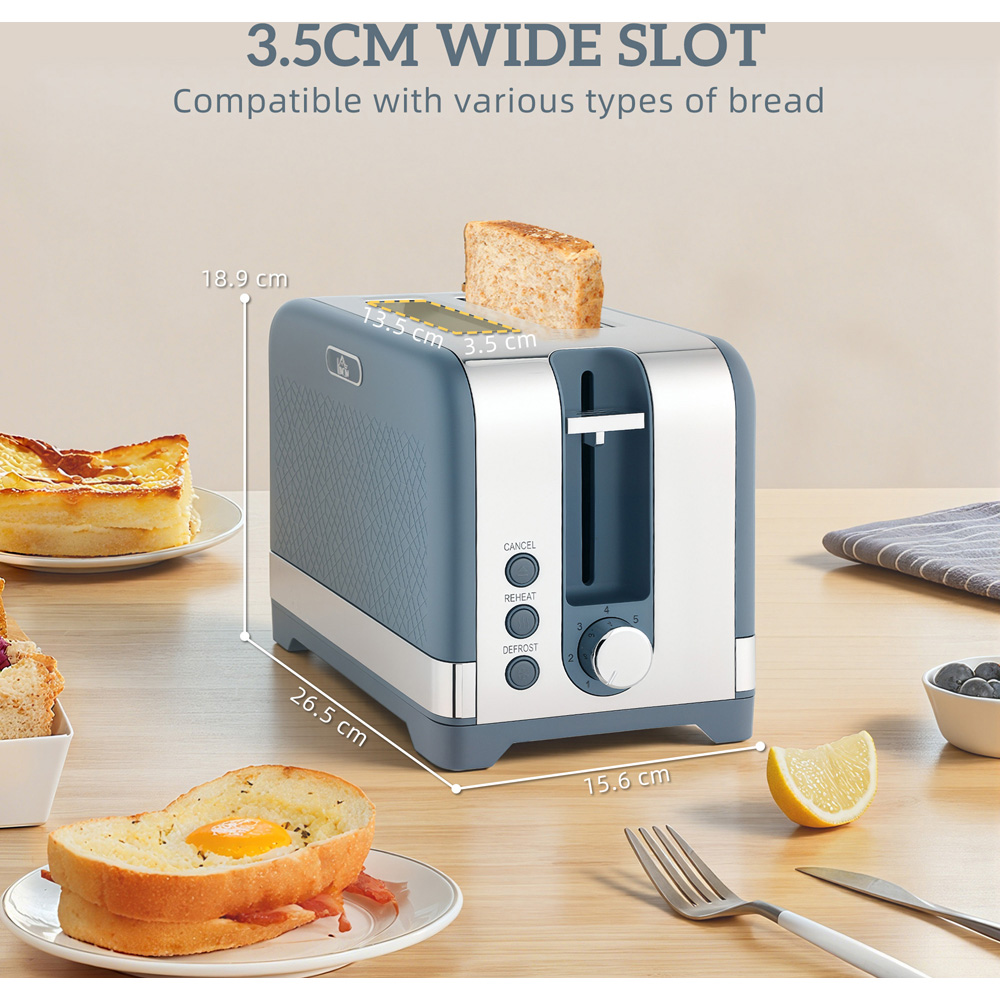 HOMCOM 800-281V70BU Blue Rapid Boil 1.7L Kettle and 2 Slice Toaster Set Image 8