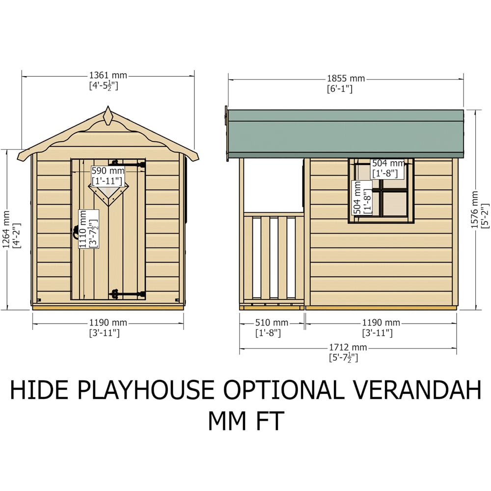 Shire 4 x 4ft Hide Shiplap and Veranda Playhouse Image 5