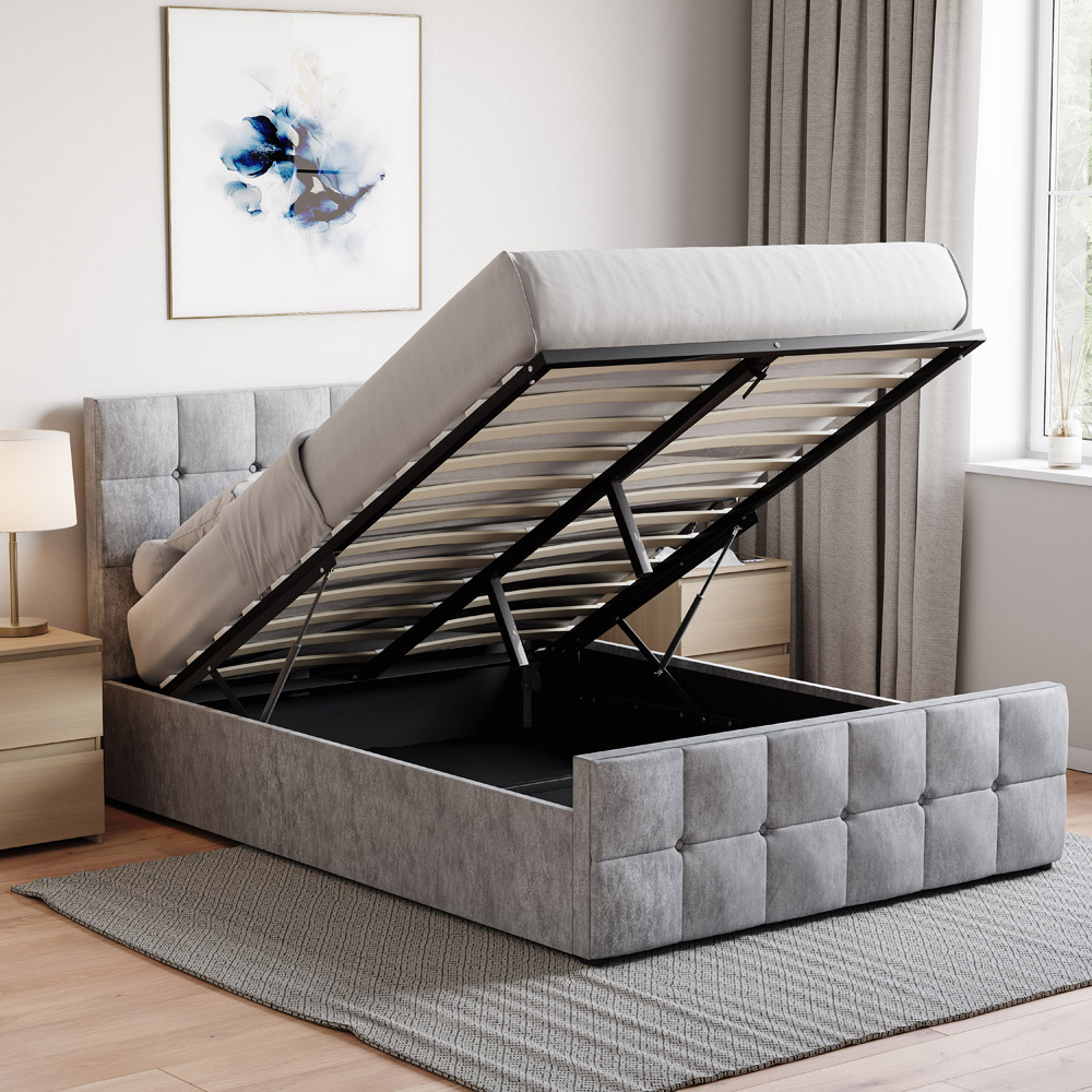VIDA DESIGNS Valentina Double Silver Velvet Ottoman Bed with Gel Memory Foam Mattress Image 5