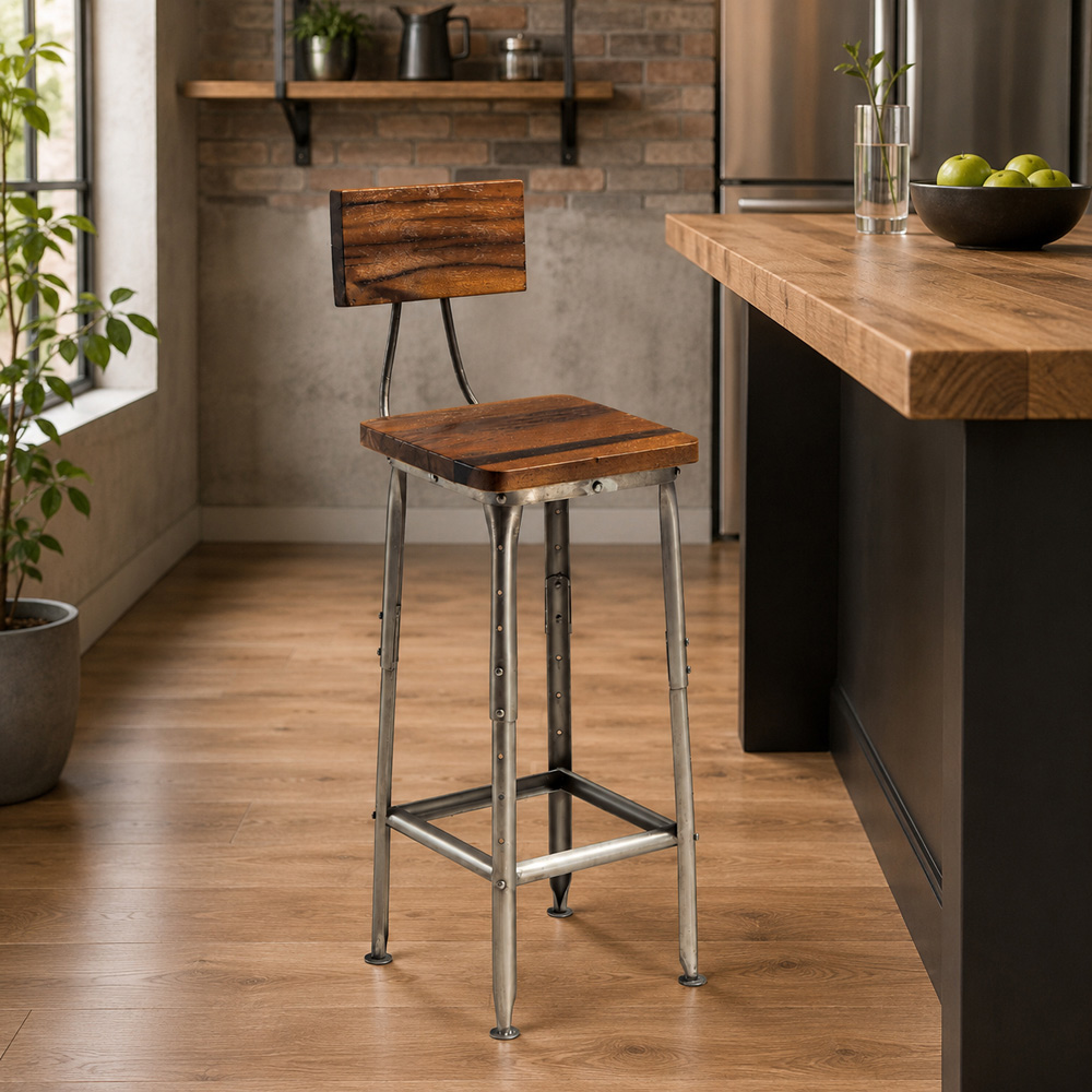 Premier Housewares Apex Brown and Silver Industrial-Style Bar Chair Image 3