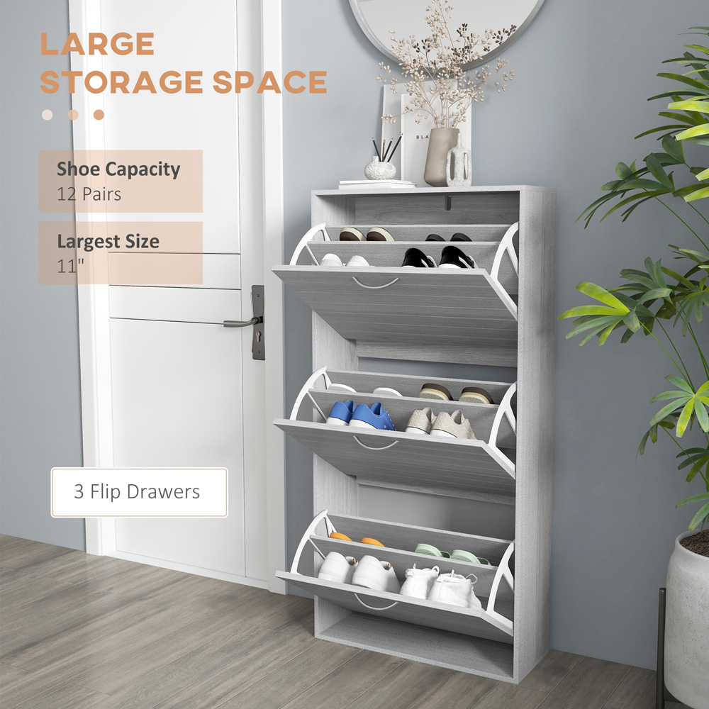 HOMCOM 3 Flip Drawer Grey Slim Shoe Storage Image 4