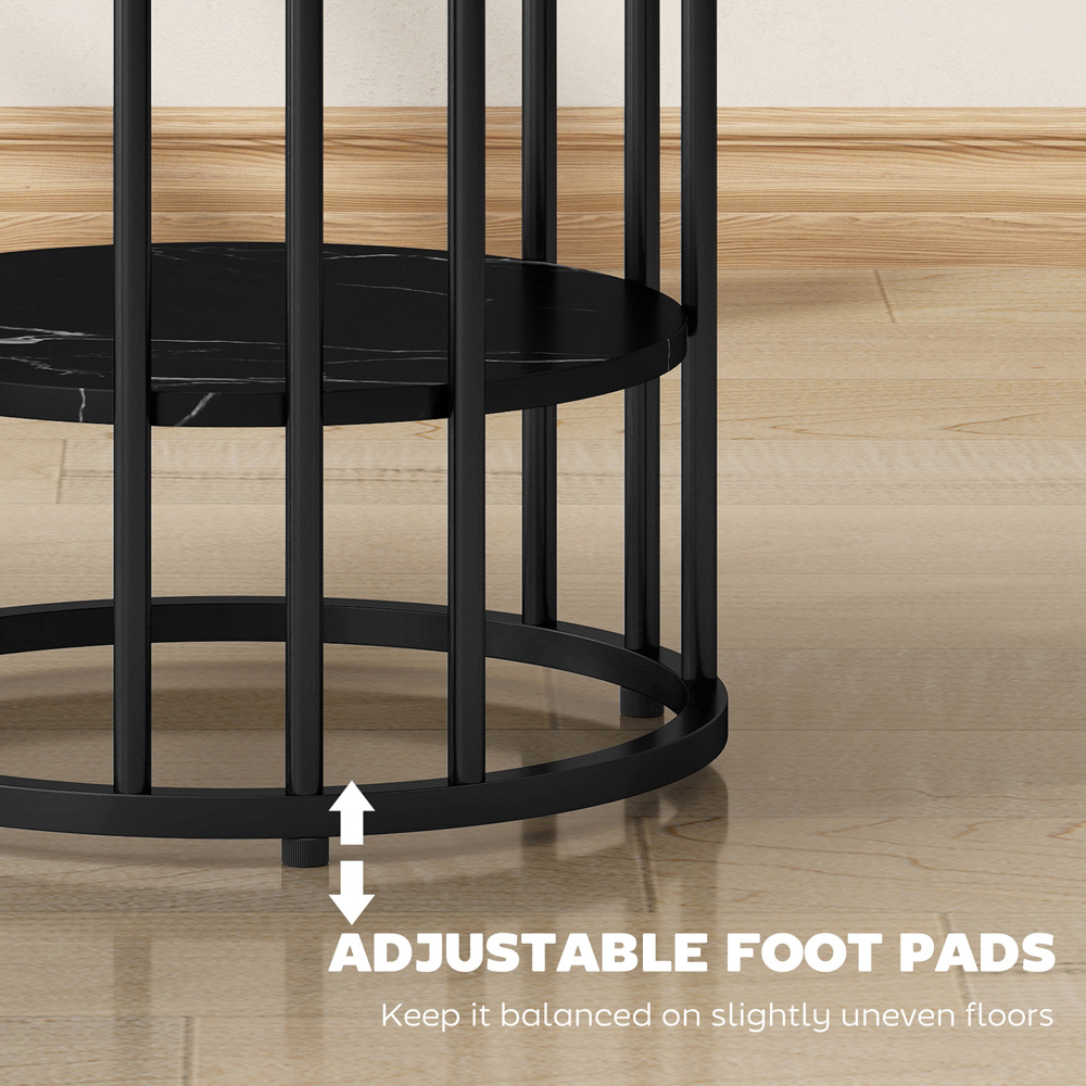 Portland Single Shelf Black Marble Effect Round Coffee Table Set of 2 Image 4