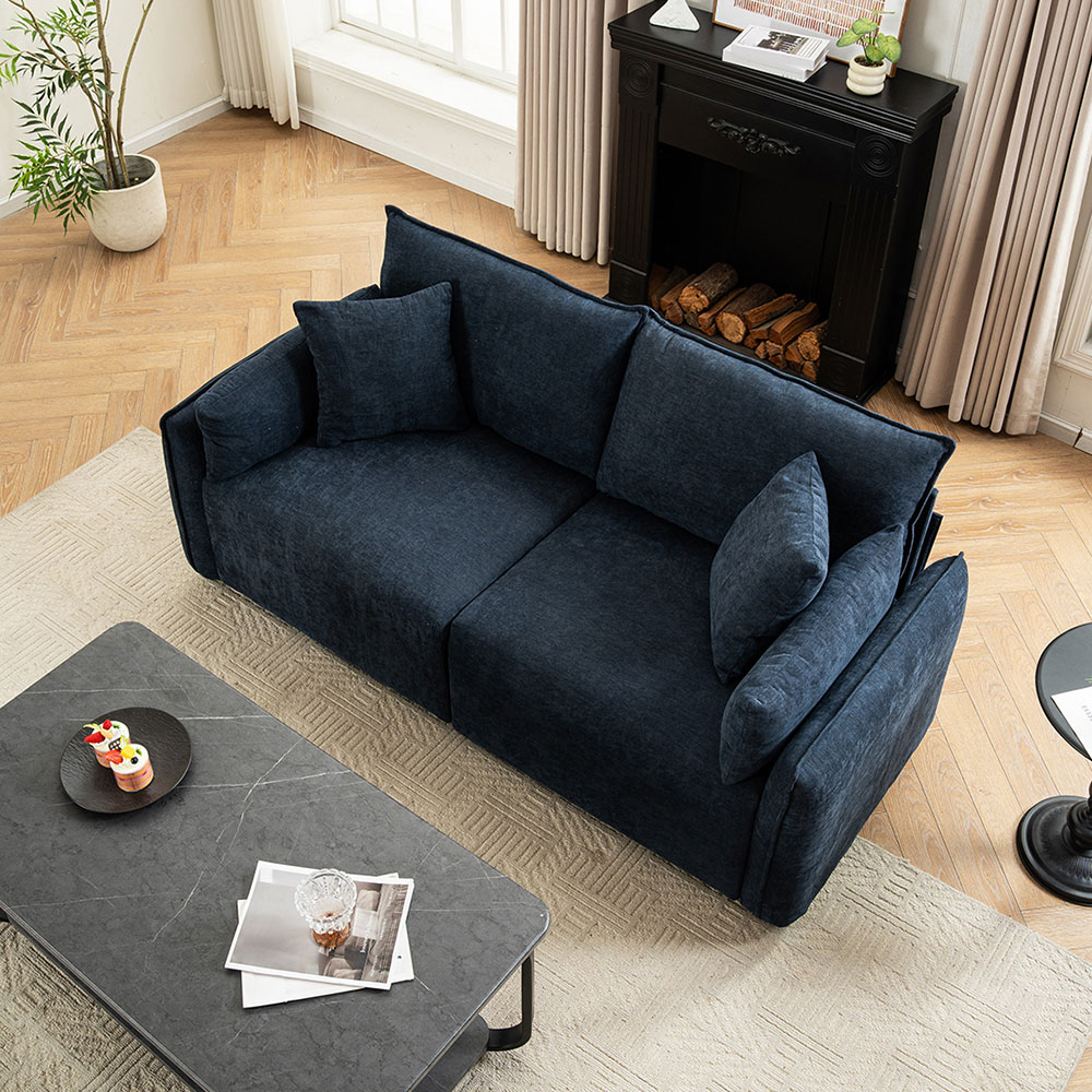 Living and Home 2 Seater Sofa Blue Chenille with Throw Pillows Image 8
