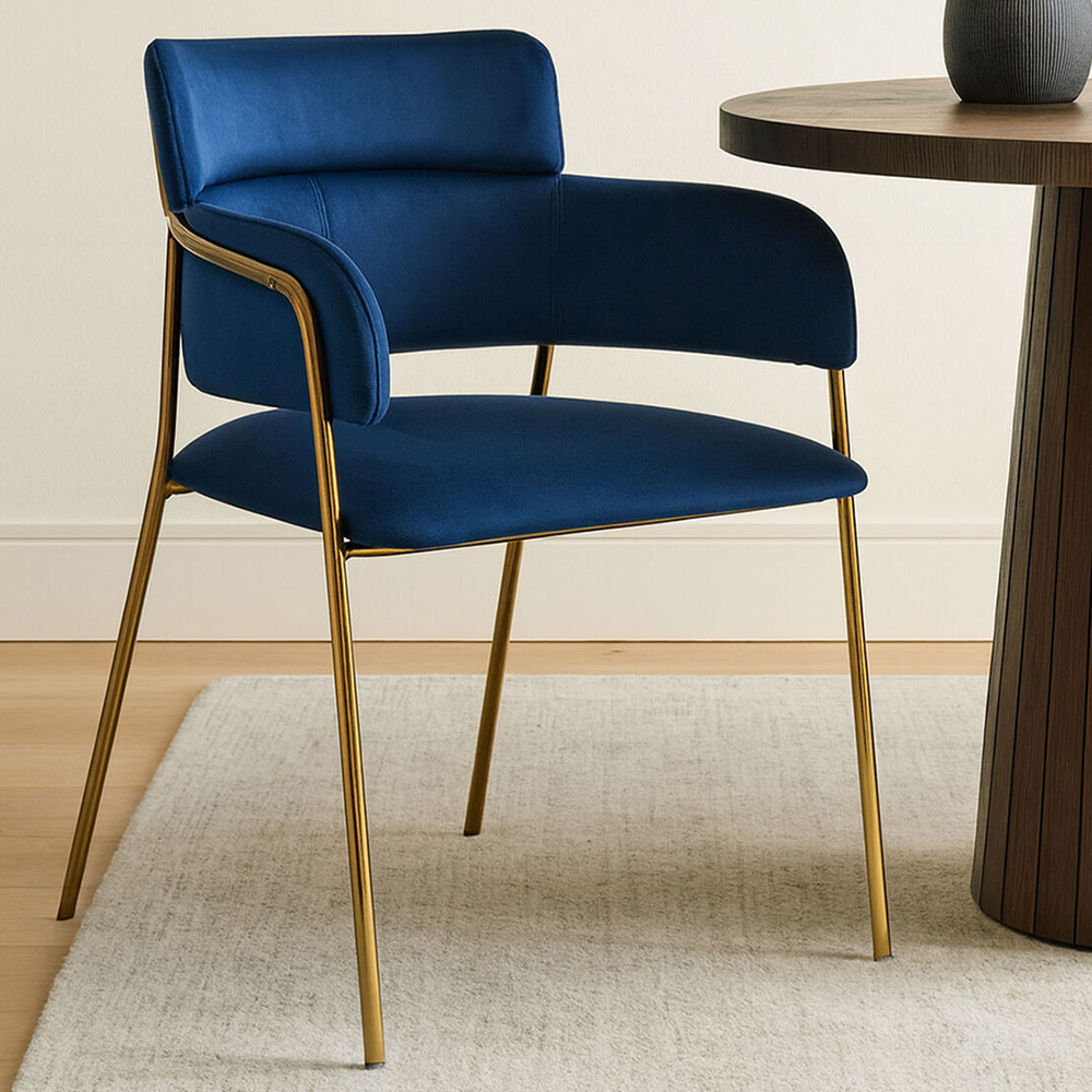 Premier Housewares Tamzin Blue Velvet Dining Chair Image 1