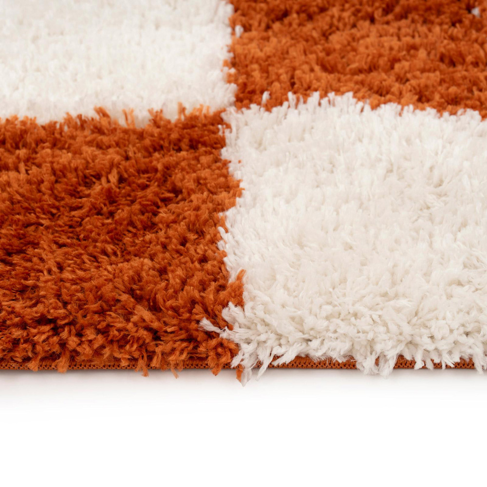 Kukoon Checkers Gigi Rust Terracotta and Cream Checkerboard Soft Shaggy Rug 200 x 290cm Image 3