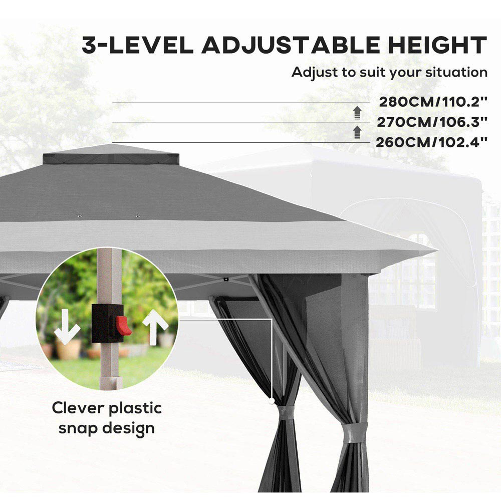 Outsunny 3.6 x 3.6m Dark Grey Pop Up Gazebo with Netting and Wheeled Carry Bag Image 5